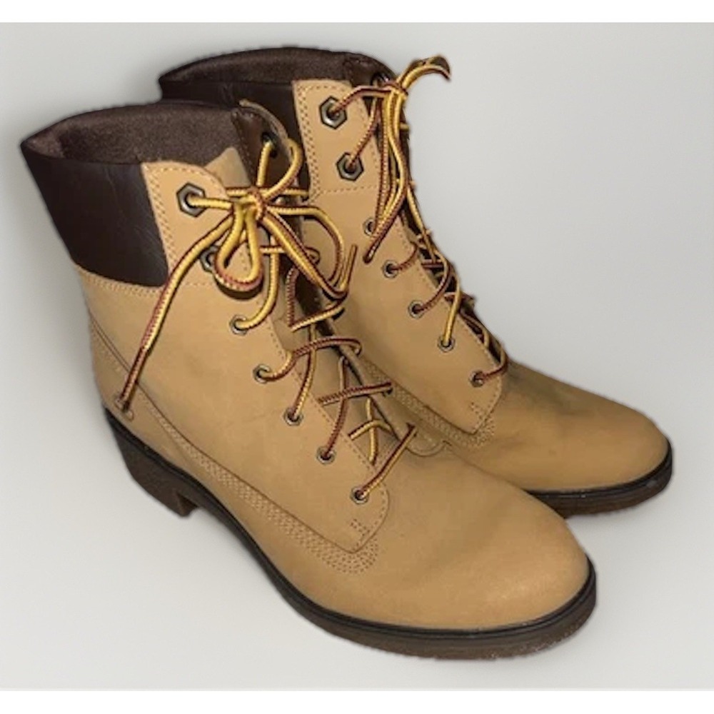 Timberland Lace Up Ankle Boots Wheat Nubuck OrthoLite Women's 7.5 Low Heel